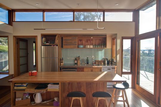 Bruny Shore House clerestory windows above the kitchen let in plentiful natural light