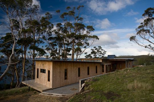 Bruny Shore House is set back into the slope so it can hang out towards the view