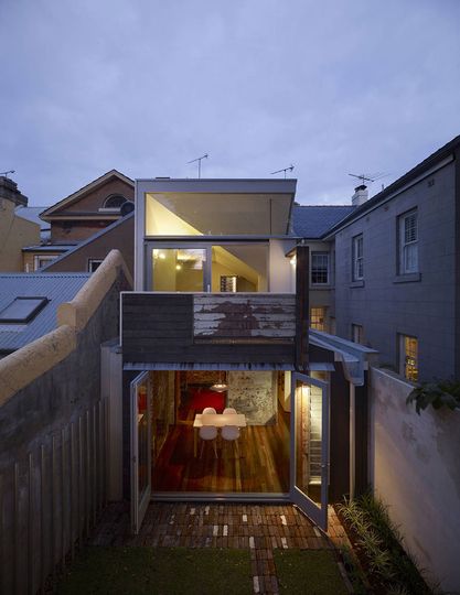 Fitzroy Terrace in Sydney viewed from the rear is an amalgamation of new and used materials