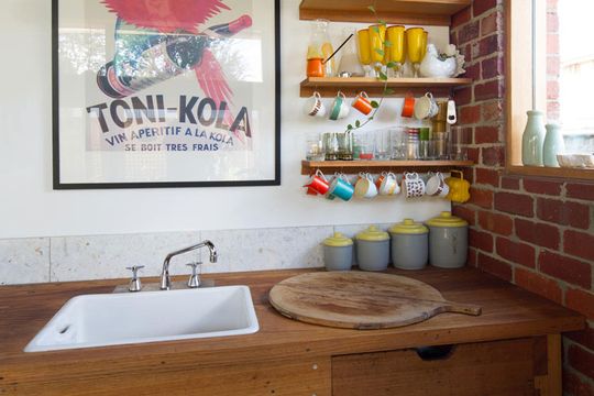 The kitchen bench in Florence Street House is an old workbench