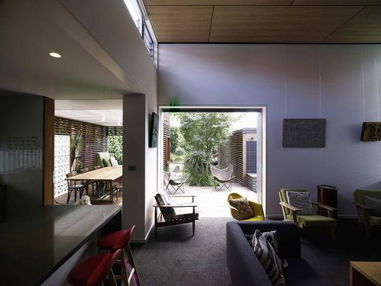 Haberfield House opens onto a garden and a clerestory window lets light into the living area