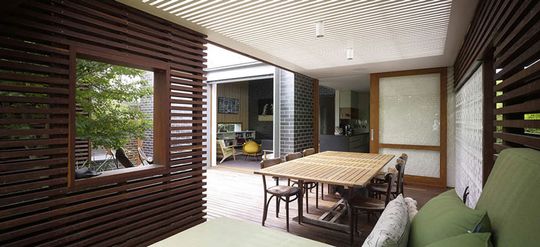 Haberfield House has a batten timber alfresco dining area