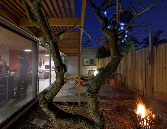 Islington House garden, entertaining space and fire