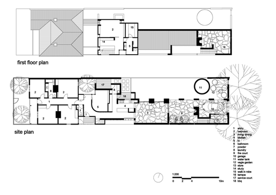Plan of the Park Lane House shows the extent of the renovation and the way the architects have dealt with the exposure of the site by creating an internal courtyard