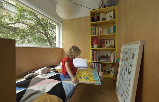 A small children's bedroom has been created where the original Potts Point Apartment bedroom was, leaving space for a pull-out bed for the parents