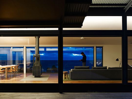 Sugar Gum House uses passive solar design and a high efficiency French made Cheminees Philippe fireplace for heating